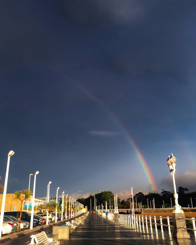 three line tales, week 192: a rainbow over a plaza 